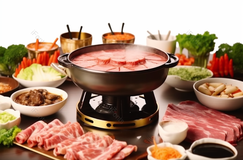 火锅四川火锅中国食物热汤肉类蔬菜铁锅蘸料,高清,摄影图,摄影图片,图片大全,摄影图免费下载